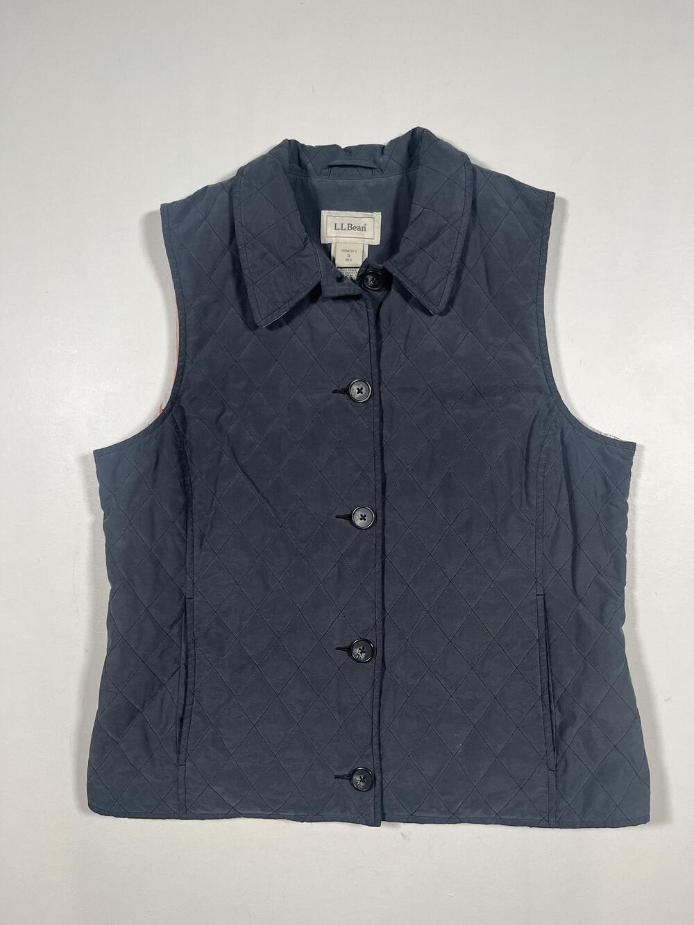 L.L. Bean Vest Womens Small Charcoal Quilted Button Front Collared Lined Outdoor